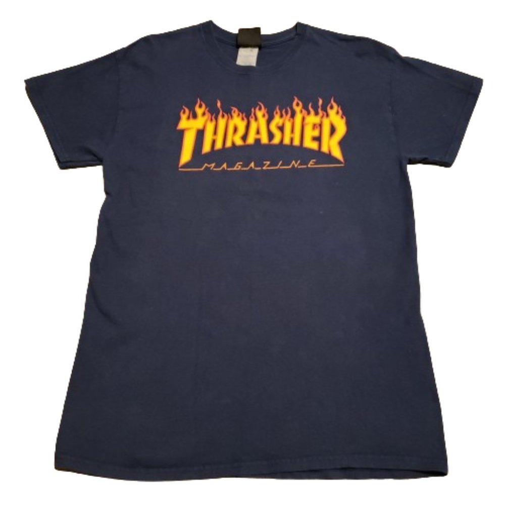 Thrasher Magazine T-Shirt Men's Medium M Navy Blue Skater Skate Summer Trendy